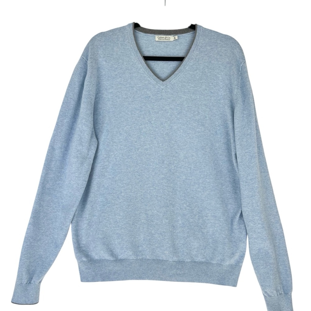 Collars & Co Blue Luxury Touch Cotton and Cashmere V-Neck Sweater Sz XL Pullover